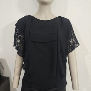 Comptoir Des Cotonniers Black Blouse with Cut-Out Sleeves